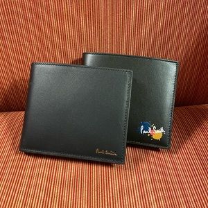 Paul Smith leather billfold wallet black leather w/ rainbow Stripes inside